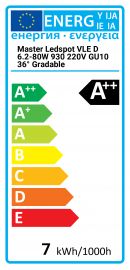 Master LEDspot VLE D 6.2-80W 930 220V GU10 36° dimm Philips